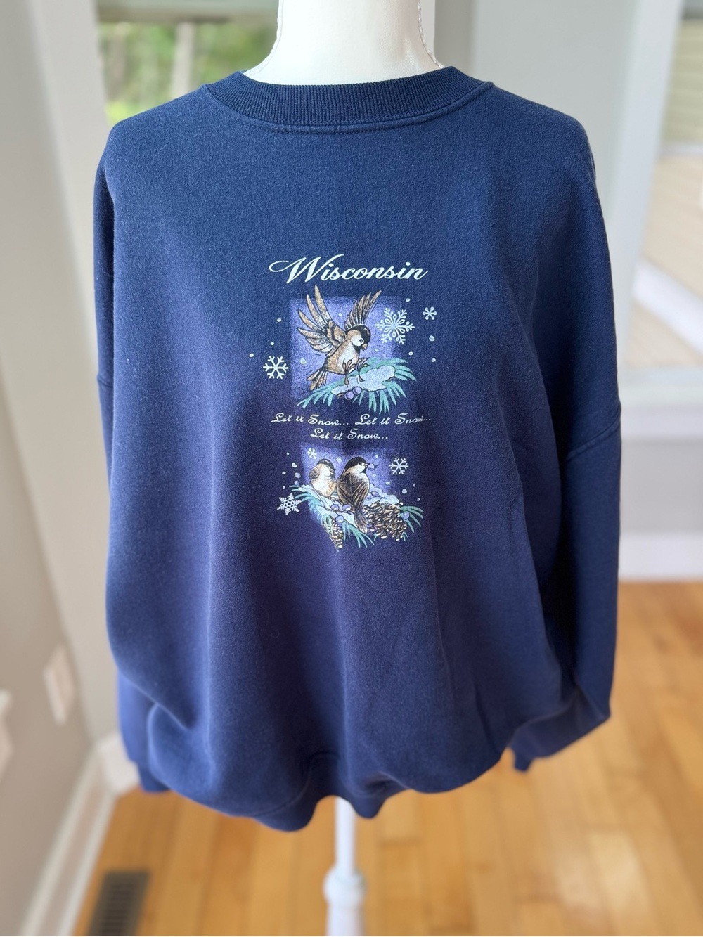 Vintage 90’s Jerzees Navy Wisconsin Bird Graphic Crewneck Sweatshirt Sz XL